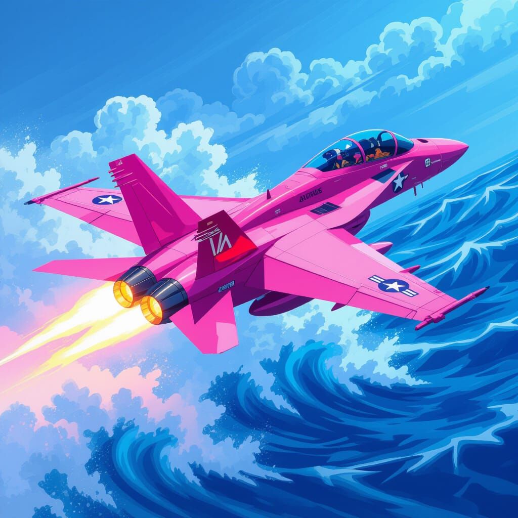 Pink F/A-18 Hornet with Neon Flames Soaring