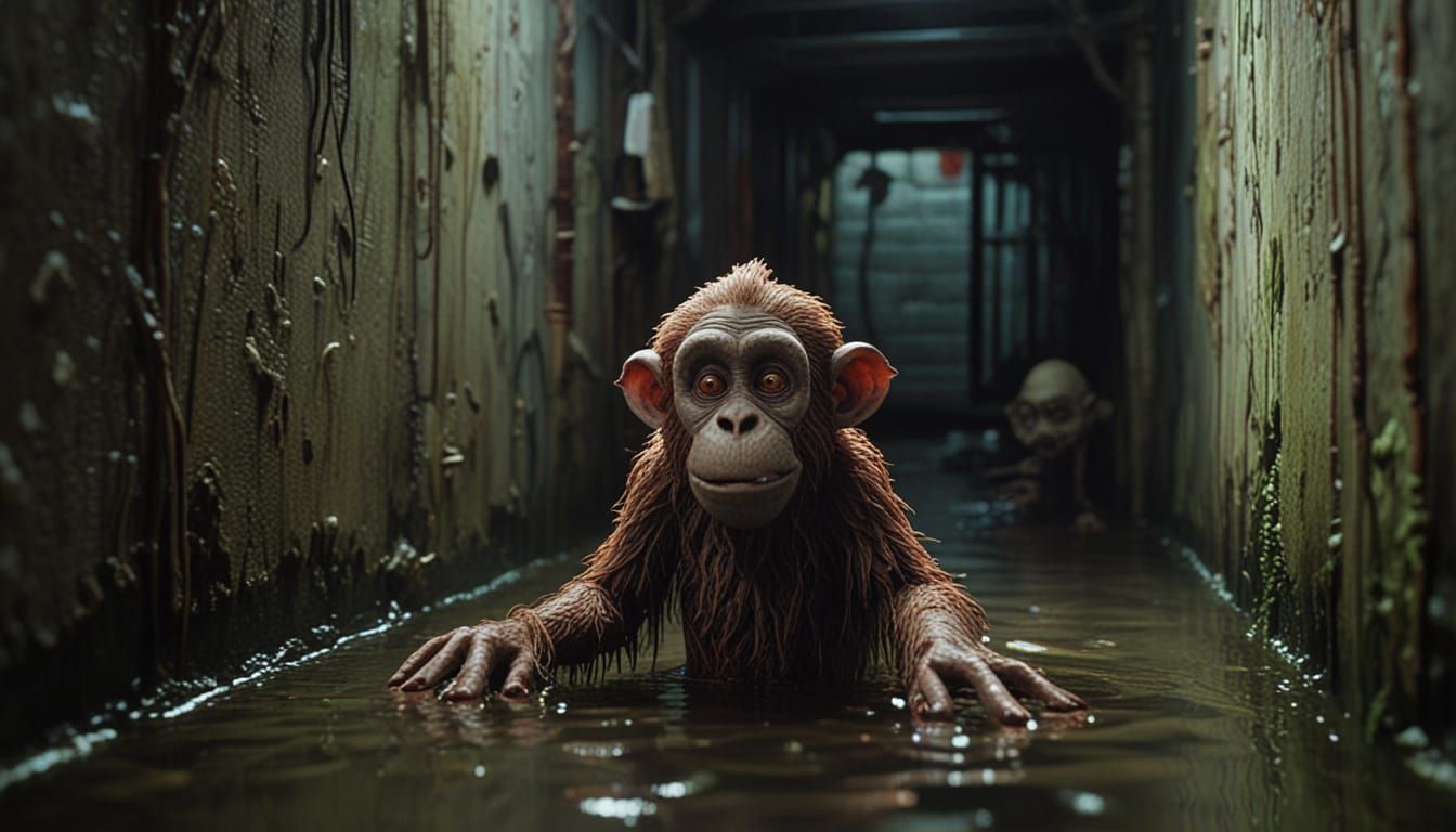 Stygian Monkey Horror in Hyperrealistic Sewage