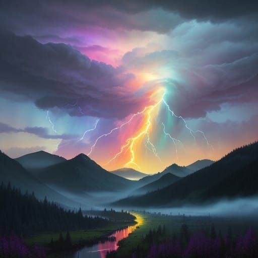 Electric Rainbow Lightning Illuminates Dark Skies