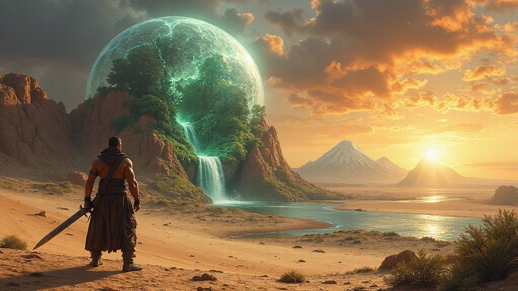 Desert Warrior Stands Before Celestial Gateway