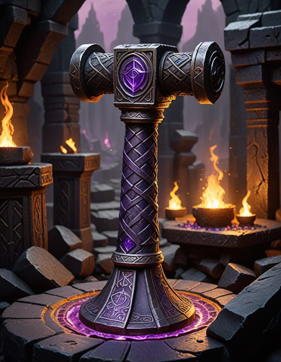 Magnificent Dwarven Hammer Radiates Powerful Magic in Dark F...
