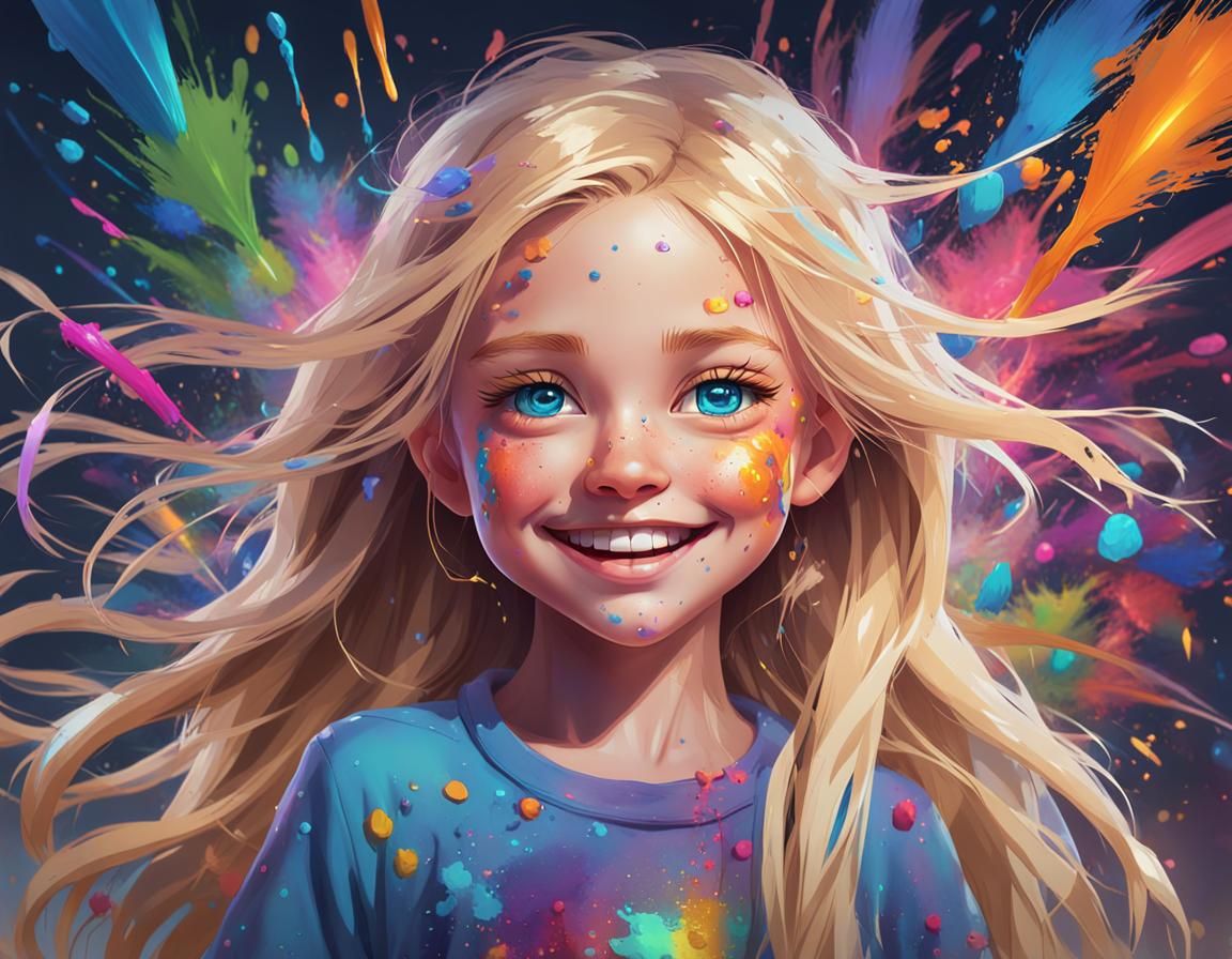 Blond Girl Portrait in Splash Art Style