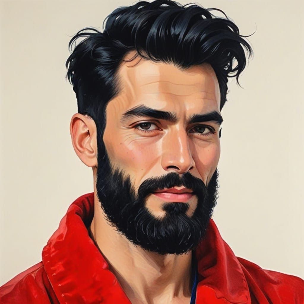 Gustav Klimt-Style Portrait of a Handsome Young Man in a Vel...