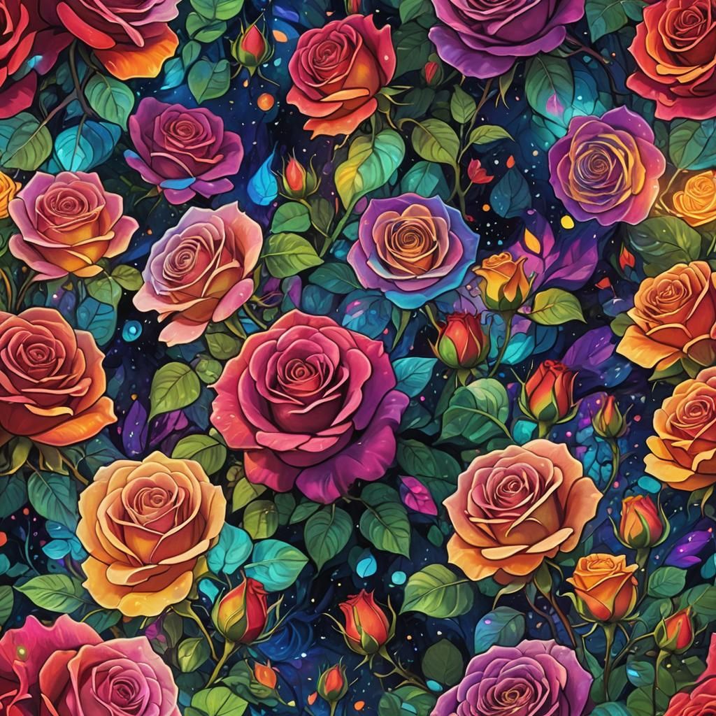 Cosmic Roses in a Rockery Garden