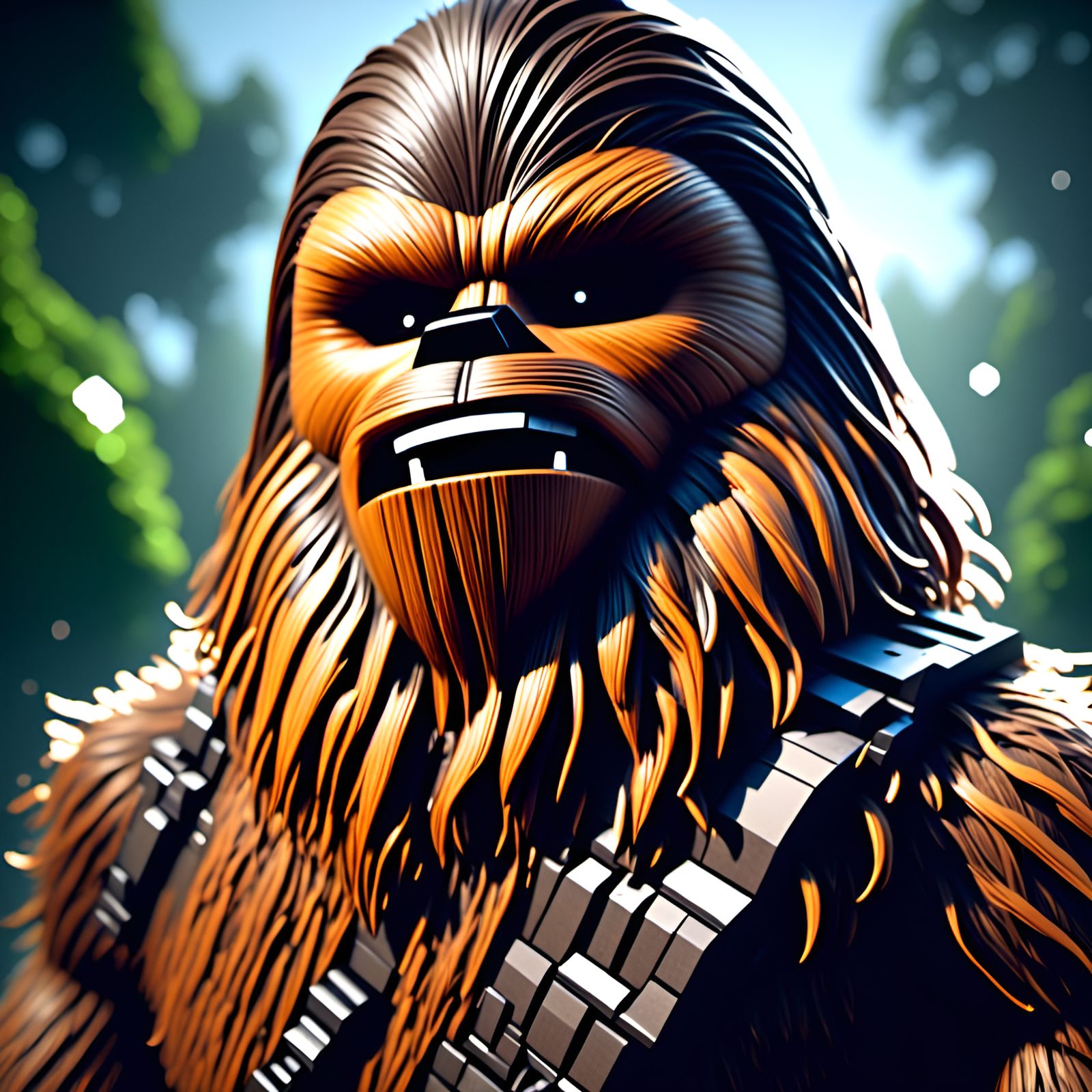 Minecraft Chewbacca Portrait in 3D Digital Art