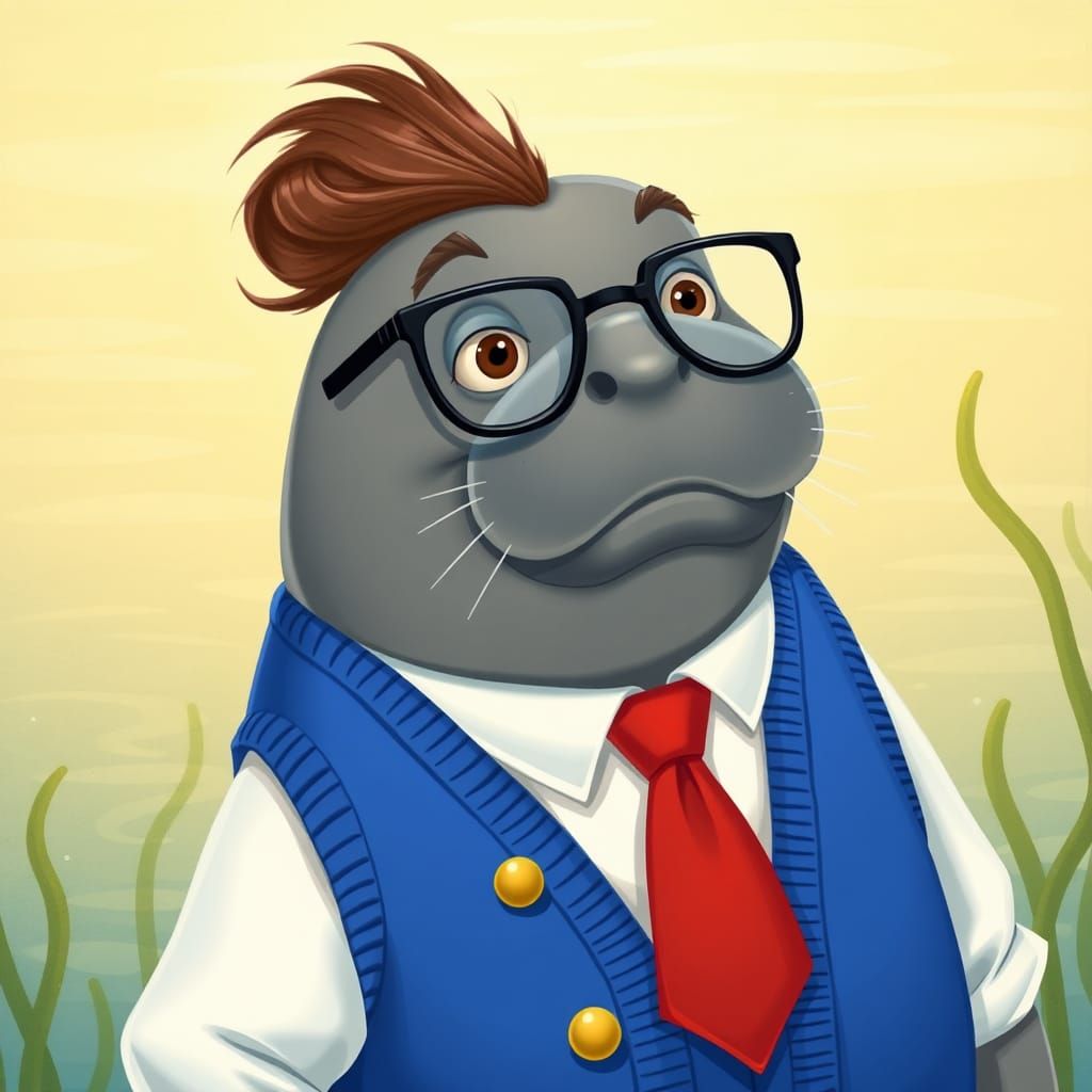 Manatee in Sweater Vest, Disney Animation Style