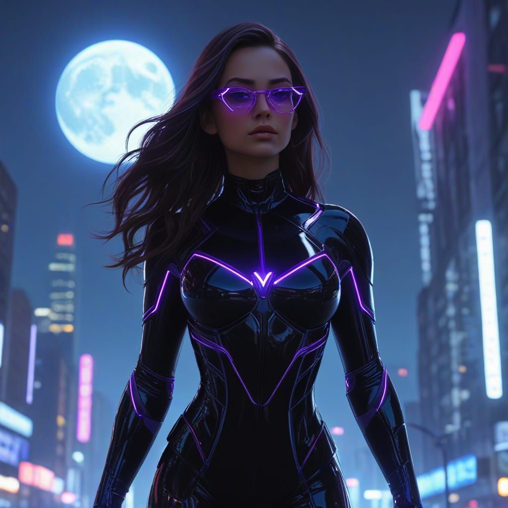 Young Superhero in Neon City, Hyperrealistic Digital Art