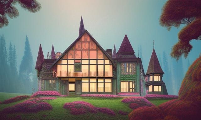 Fantasy Farmhouse on a Hill in Retro Art Style