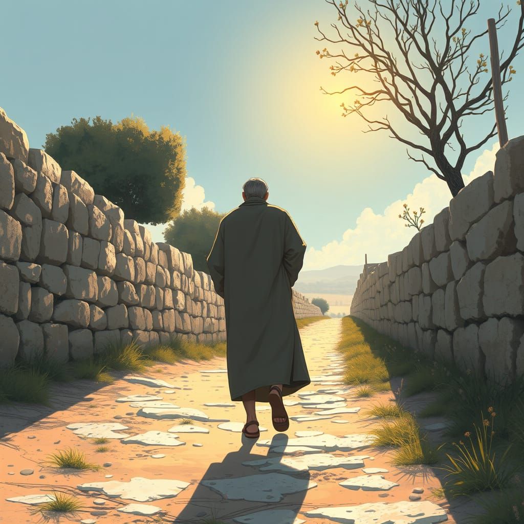 Pilgrim's Serene Jerusalem Walk with Divine Light