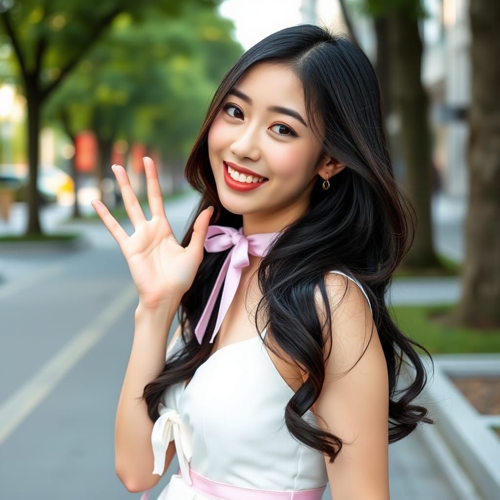 Beautiful Japanese Woman in City Fashion Photo