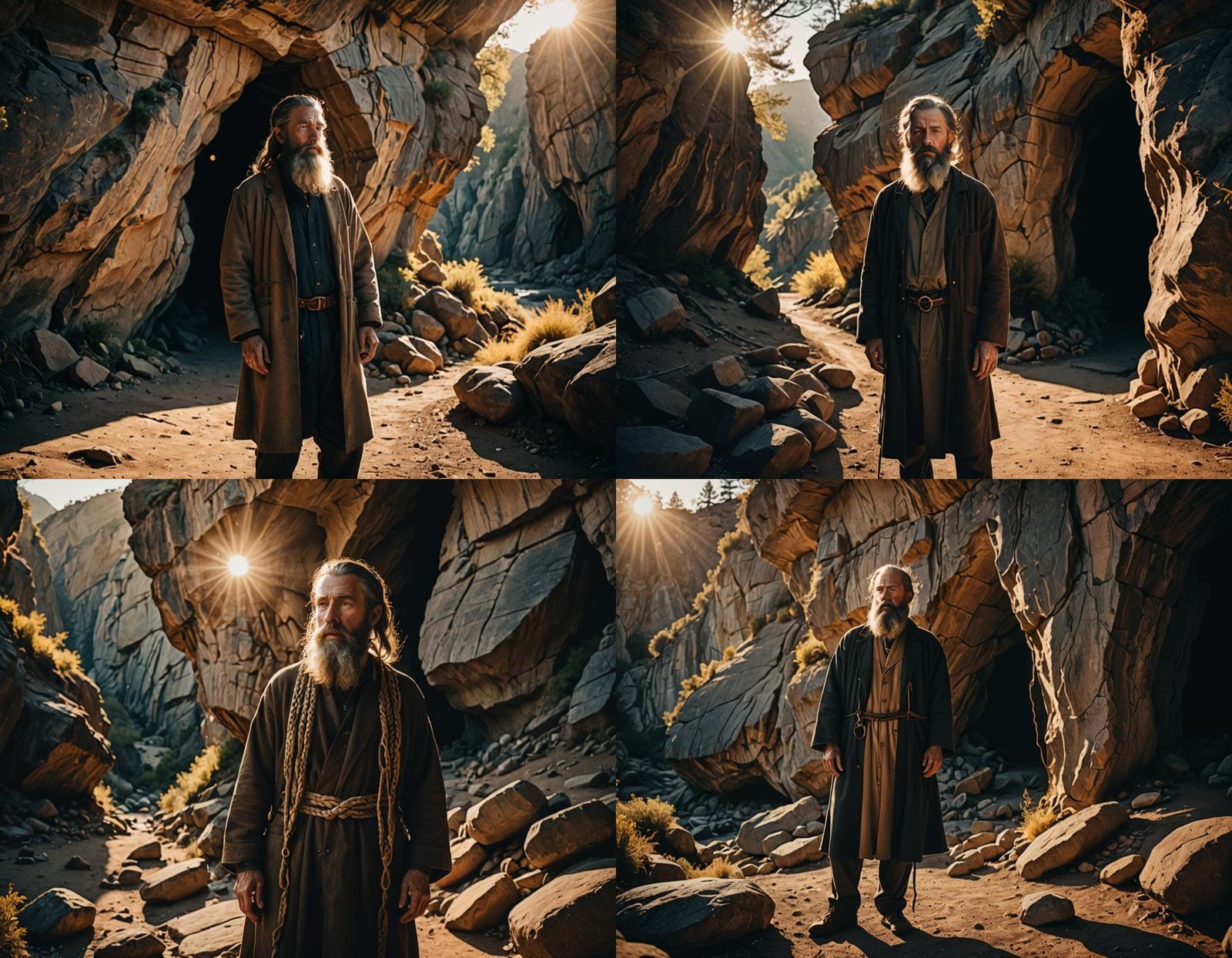 Hermit with Braided Beard in Film Noir Style