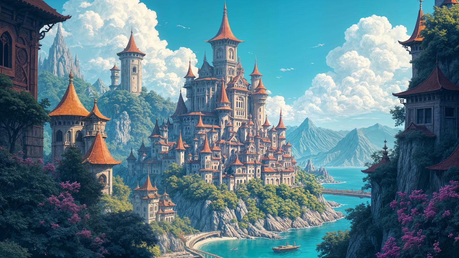 Fantasy City Landscape in Anime Style