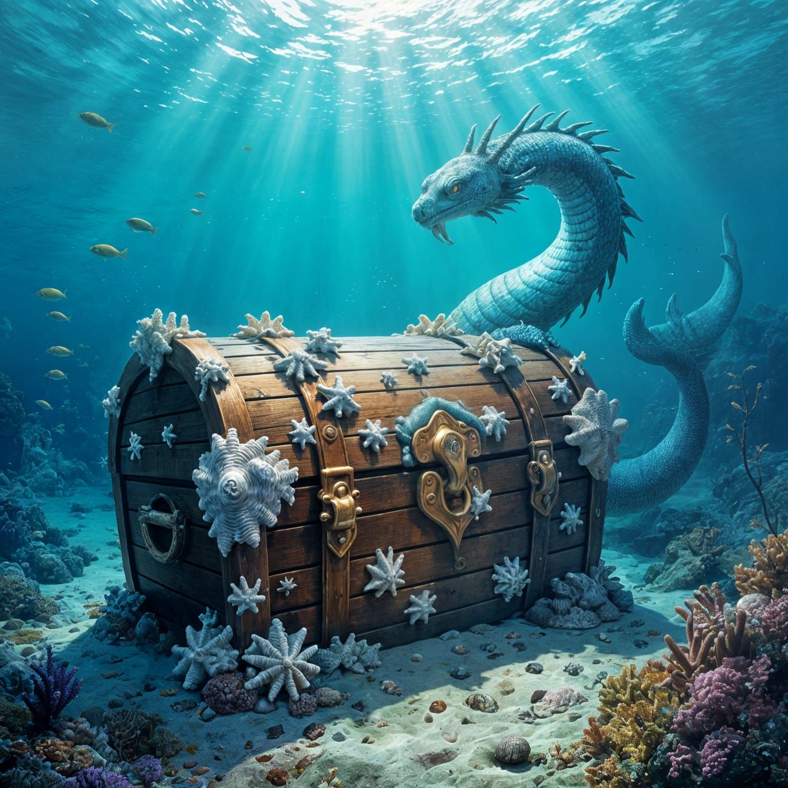 Magical Sea Serpent Guarding Sunken Treasure
