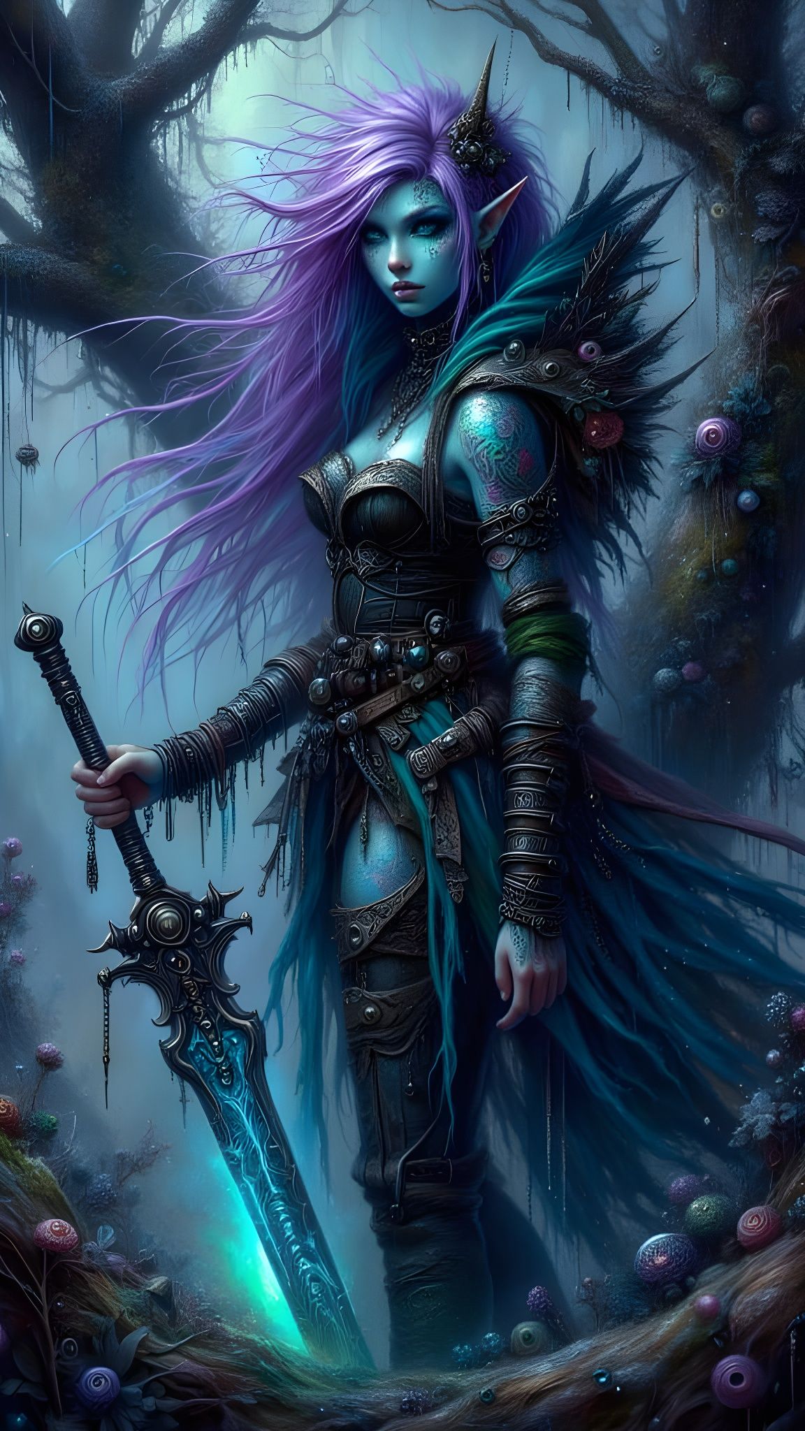 Gorgeous Elf Assassin with Rune Dagger in Fairy Punk