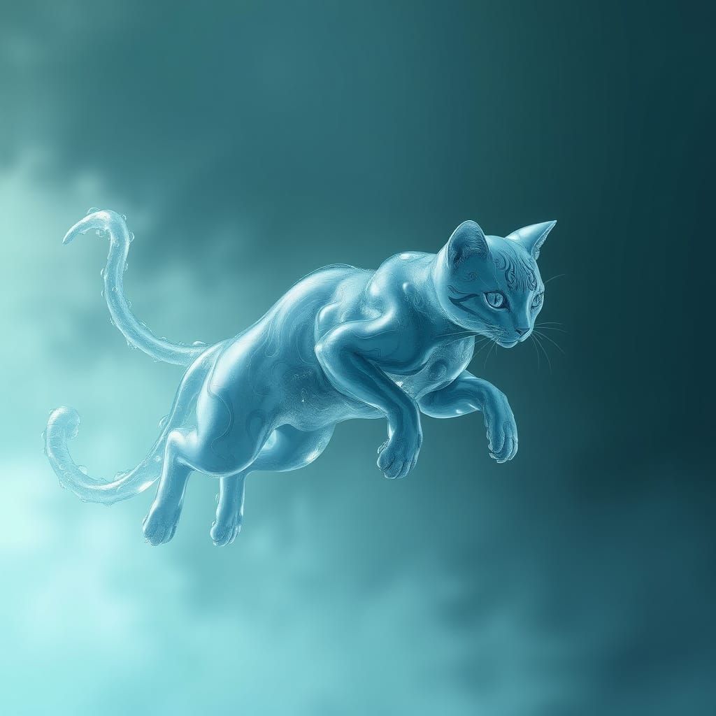 Majestic Water Cat in Ethereal Leap