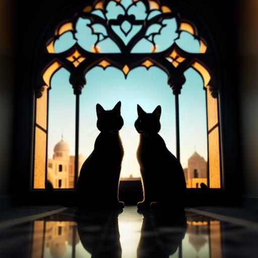 Silhouette of Cats in Islamic Architecture Window