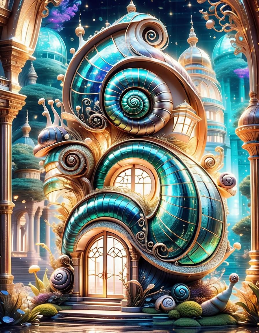 Fantasy Snail Palace in a Magical Wonderland
