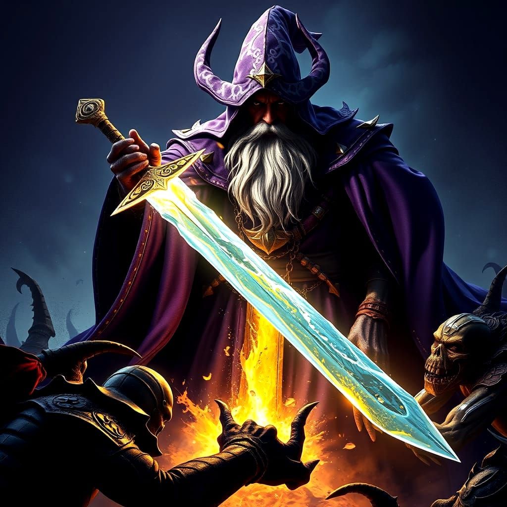 Wizard Conjures Water Sword for Heroic Battle