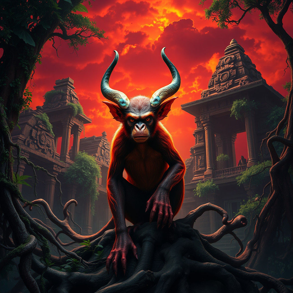 Majestic Monkey Devil in Ancient Temple Ruins