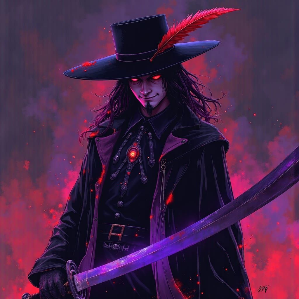 Dark Musketeer with Glowing Rapier, Manga Style