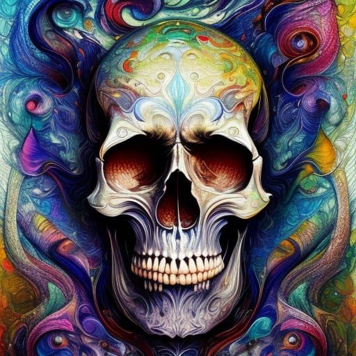 Intricate Skull in Japanese Art Style