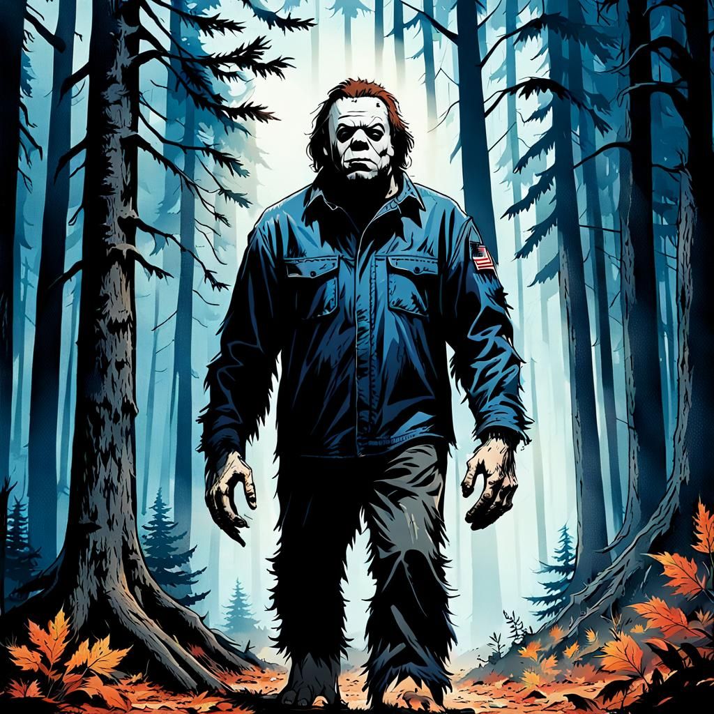 Michael Myers as Bigfoot in Woods