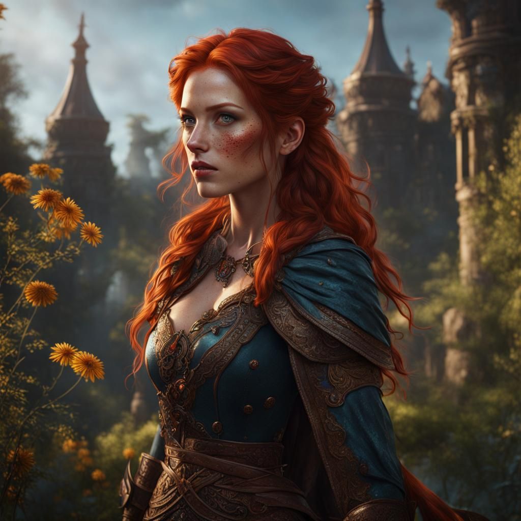 Freckled Redhead Girl: Detailed Fantasy Portrait