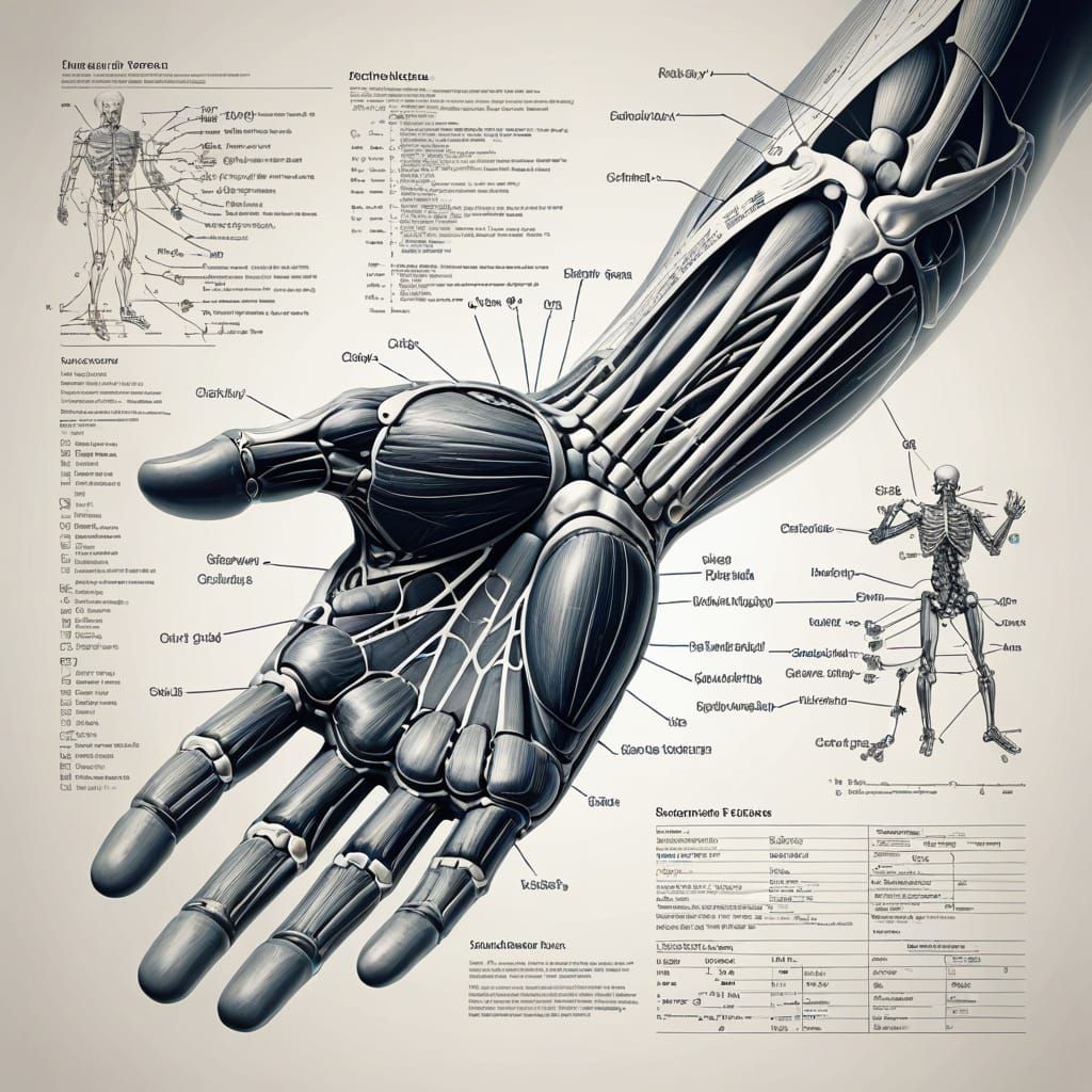 Detailed Anatomical Illustration of Human Arm with Equations
