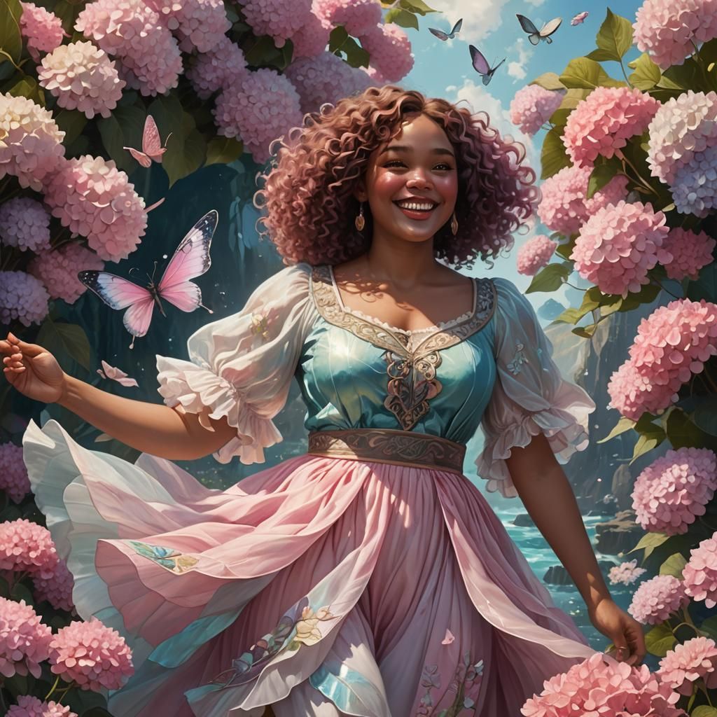 Plus-Size Black Woman with Fairy Wings on Beach