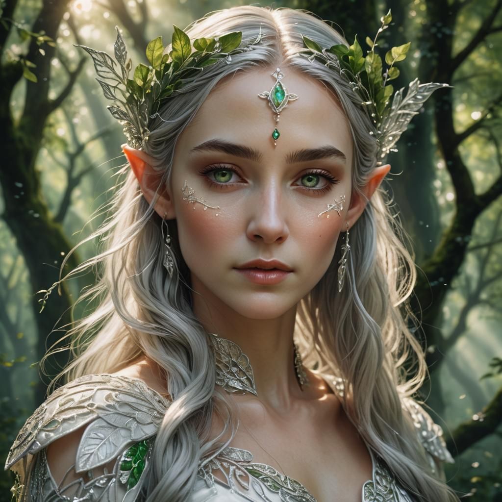 Ethereal Elven Woman in Lush Forest