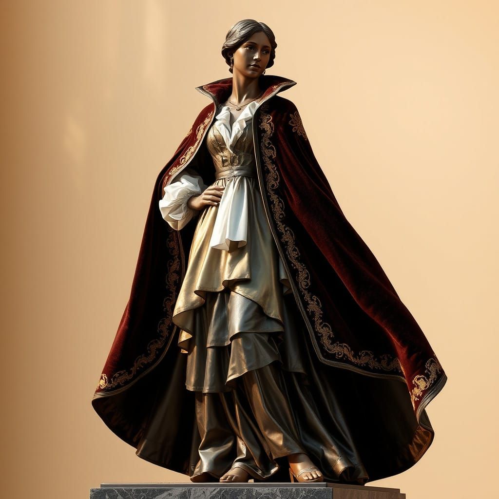 Regal Bronze Woman in Elegant Velvet Attire