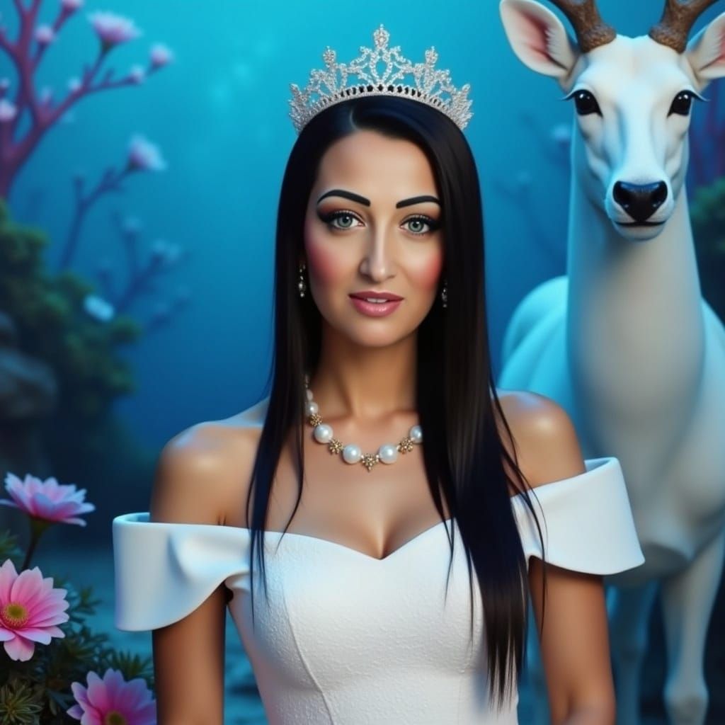 Beautiful Crowned Woman in Underwater Fantasy Art