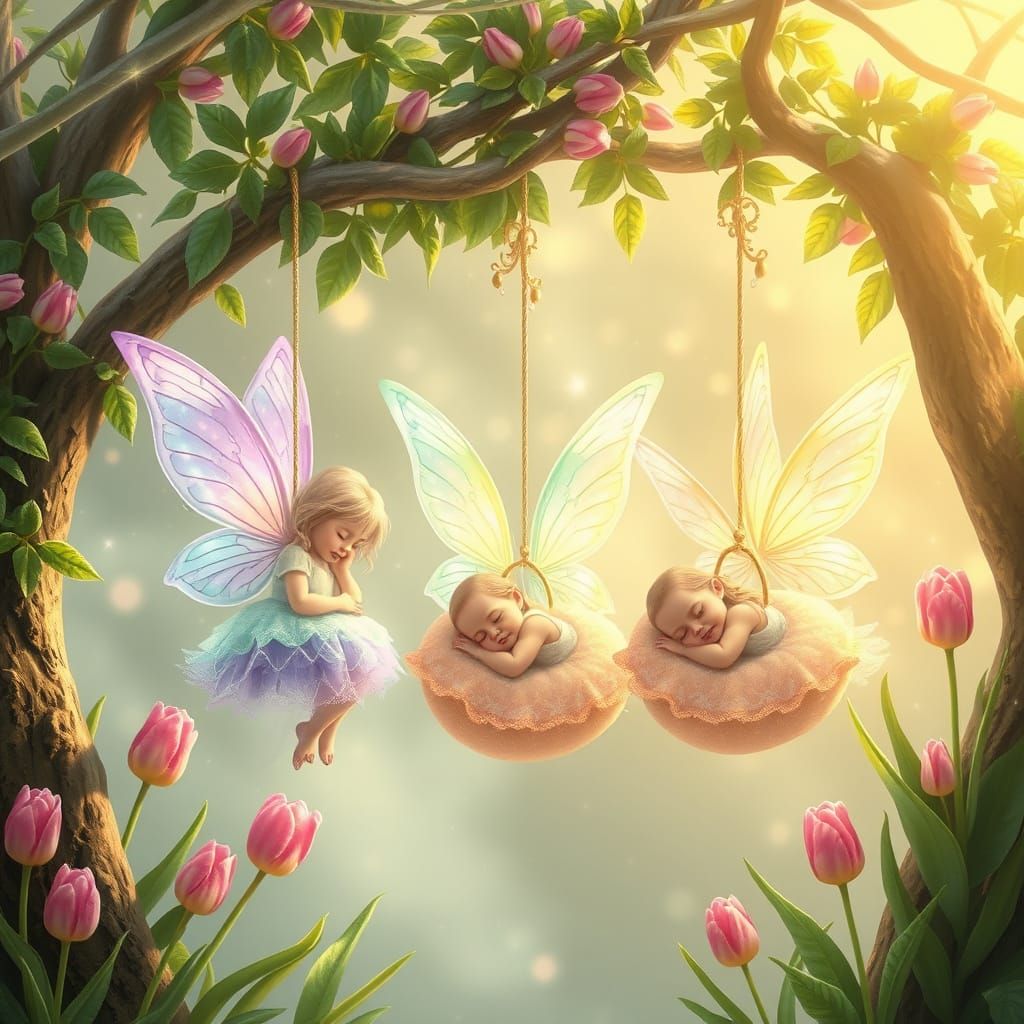 Fairies Carry Sleeping Babies in Ethereal Fantasy