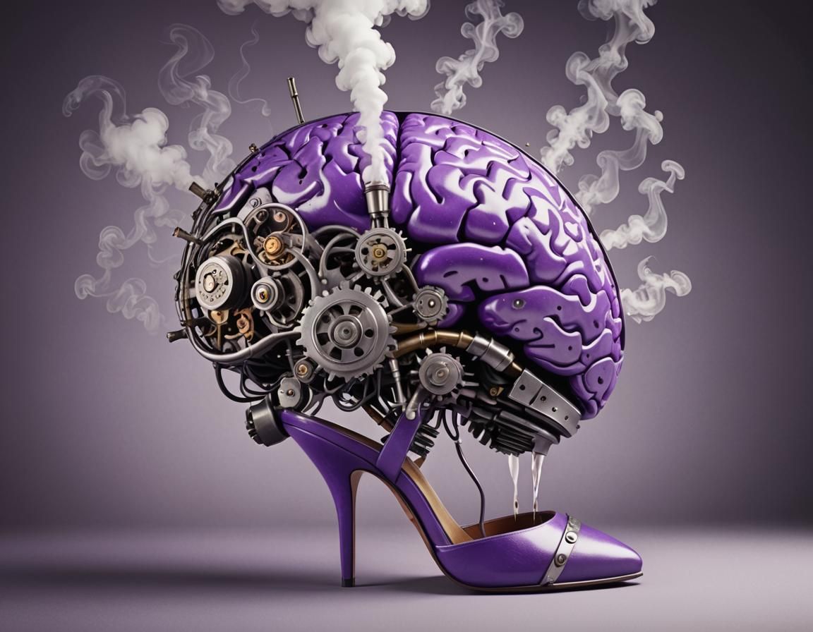Steam-Powered Brain in Purple High-Heels: Photorealistic