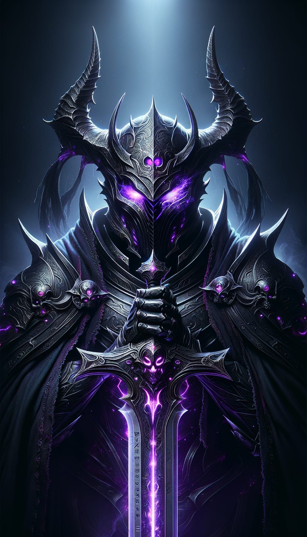 Gothic Knight Guarding Ancient Artifact with Glowing Runes