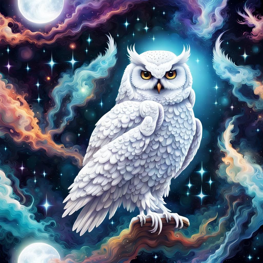 Cosmic Owl Vector Art with Galaxy Feathers