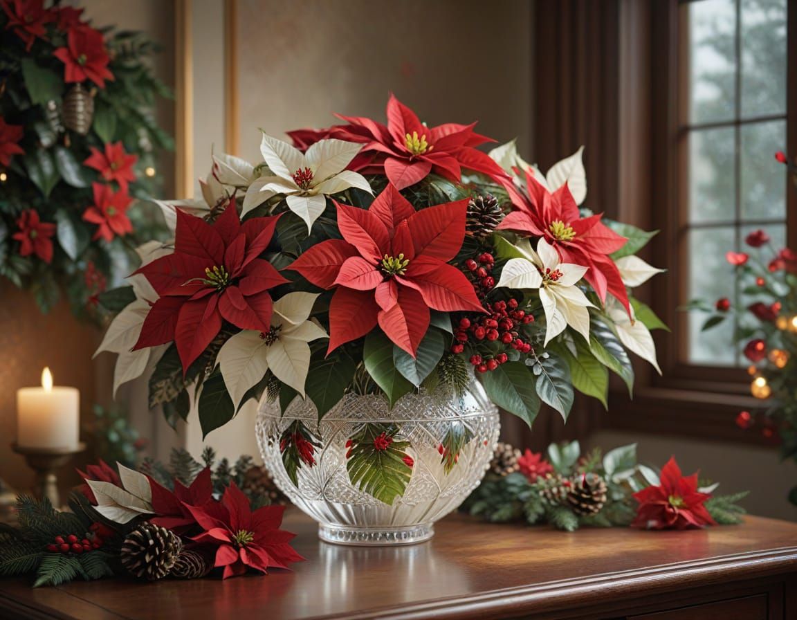 Hyper-realistic Floral Bouquet in Crystal Vase