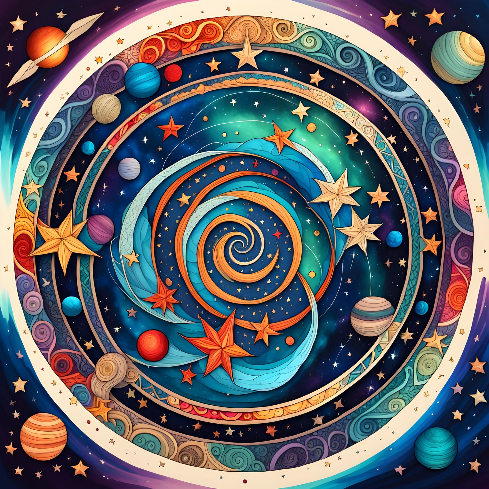 Mandala, zentangle, cosmic, Libra Zodiac, stars