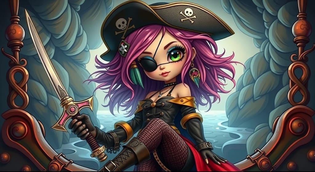 Chibi Bratz Pirate with Doc Martins in Anime Style