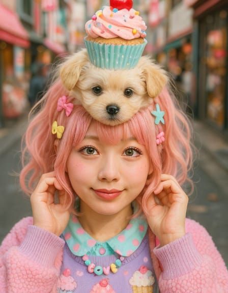 Harajuku Kawaii Puppy Girl Portrait in Japanese Pop Art