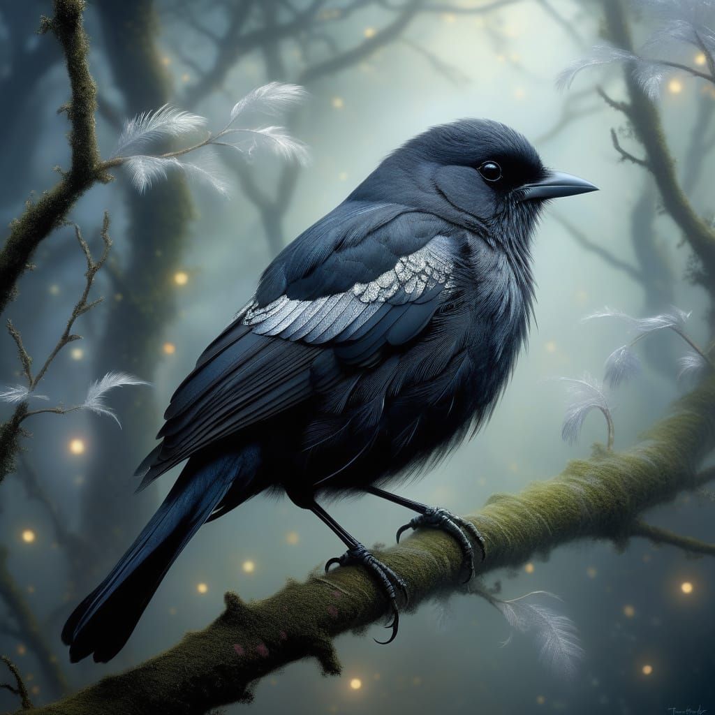 Ethereal Black Bird in Enchanting Light