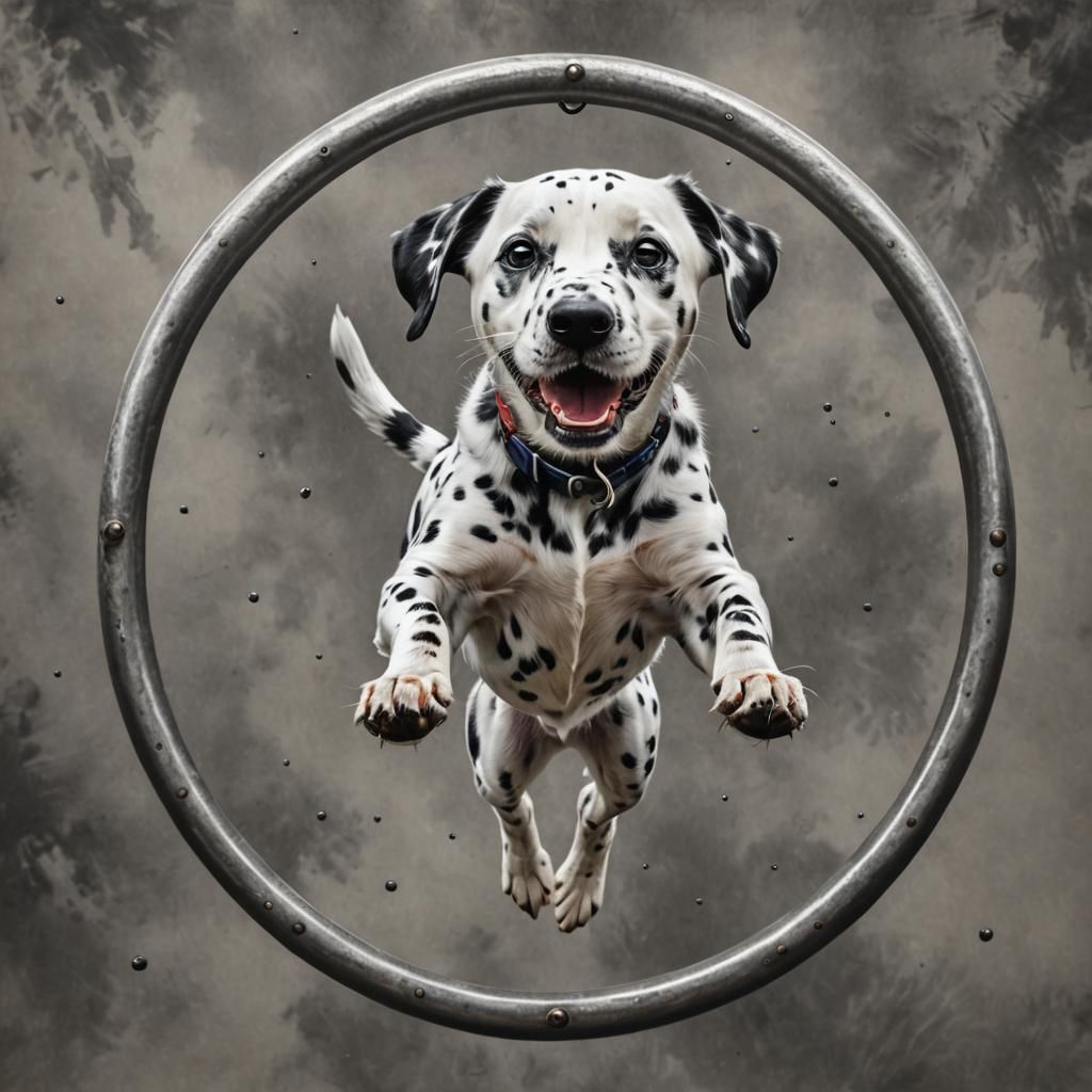 Dalmatian Leaps Through Ring: Hyperrealistic Charcoal Drawin...