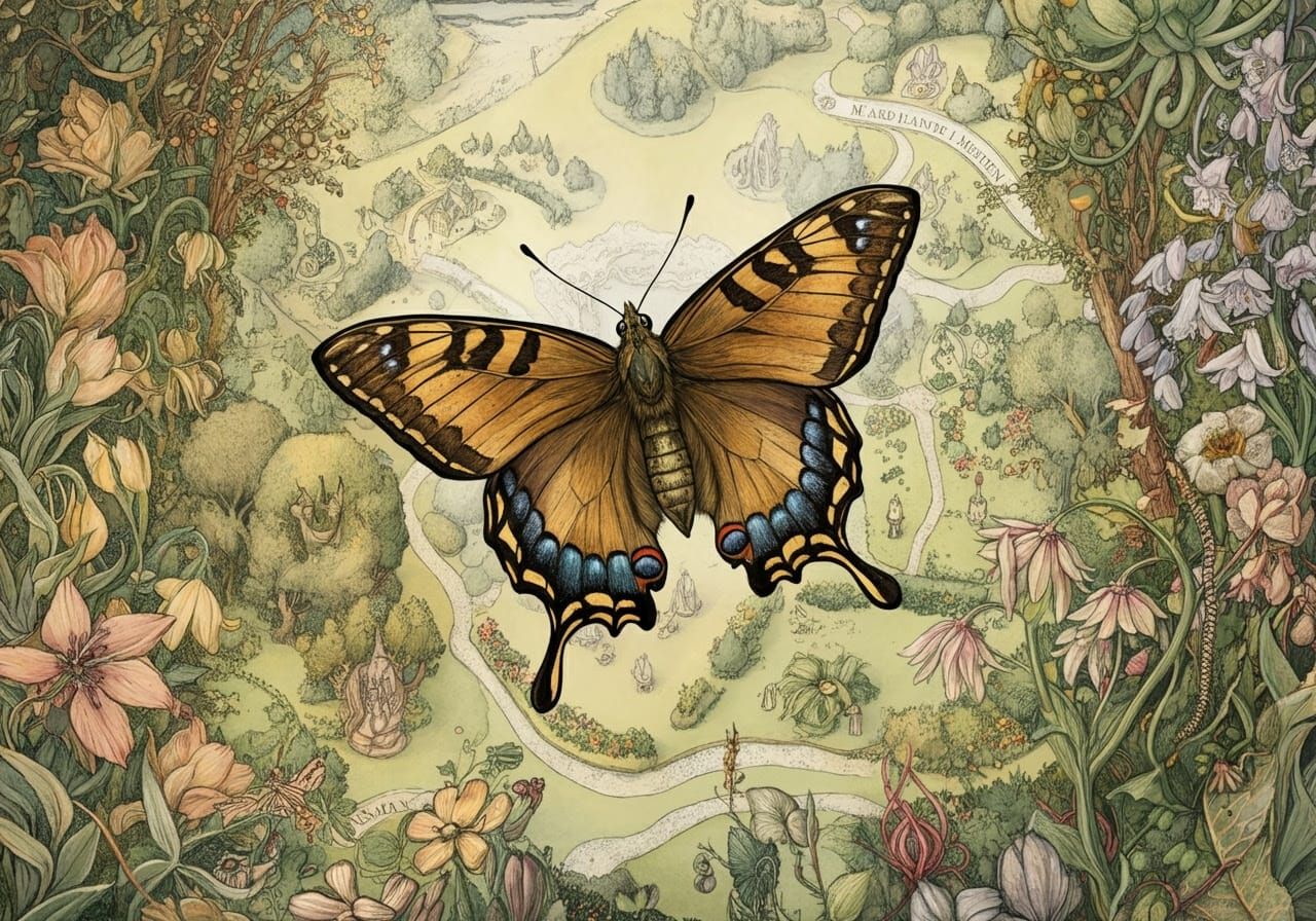 Butterfly Garden Map in Beatrix Potter Style