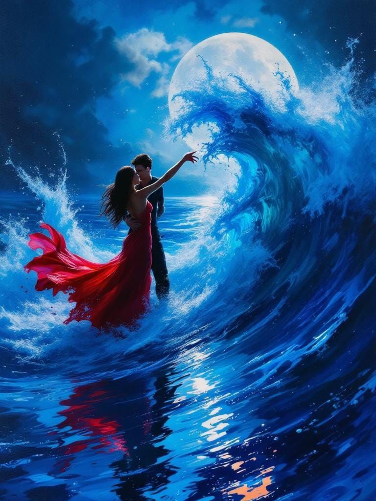 Passionate Dance: Impasto Painting of Couple on Beach