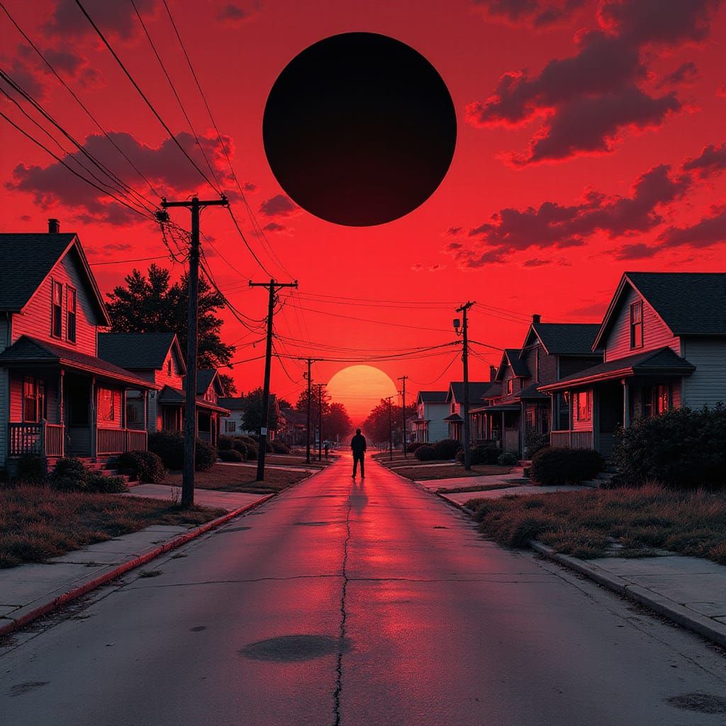 Deserted Suburbs Under Black Sun: Comic Book Art