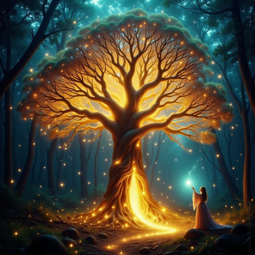 Glowing Guardian of Ancient Secrets in Enchanted Forest