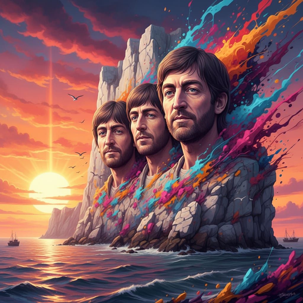 Beatles Cliff Face Art at Sunset