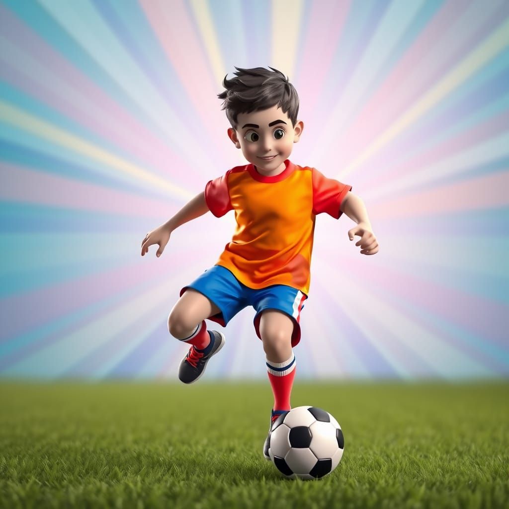 Boy Playing Football in Pixar-Inspired 3D Style