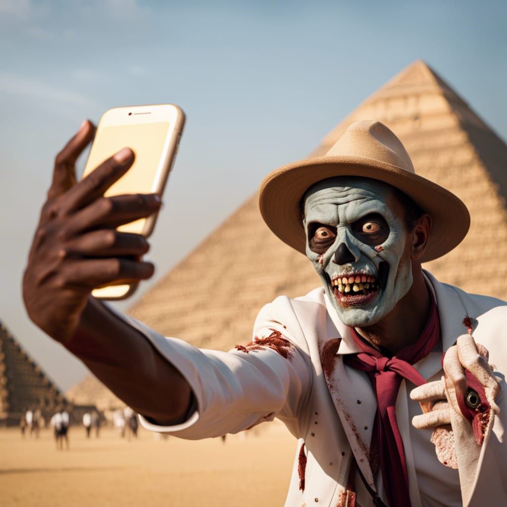 Zombie Selfie at the Pyramids: Humorous Undead Tourist
