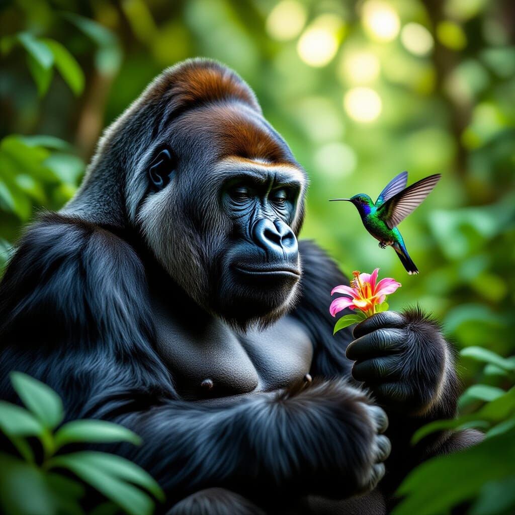 Gentle Giant: Silverback Gorilla and Hummingbird
